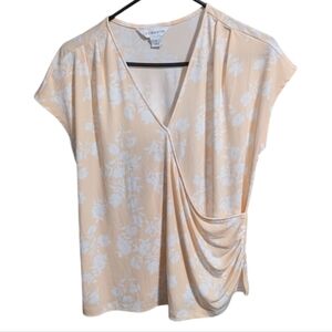 Liz Claiborne women's v neck blouse Small white floral faux wrap  w-193